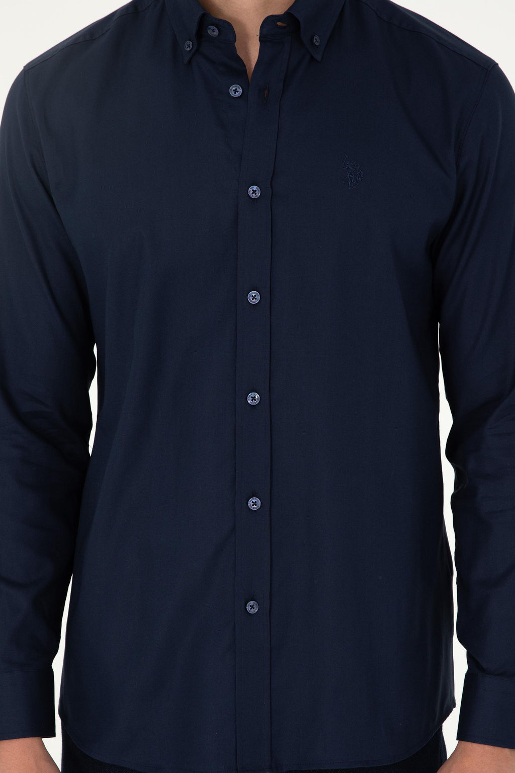 Мужская темно-синяя базовая рубашка с длинным рукавом - U.s. polo assn фото 6
