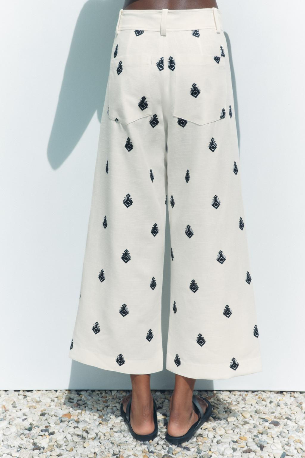 ZW COLLECTION CONTRAST EMBROIDERY CULOTTE TROUSERS - Zara фото 13