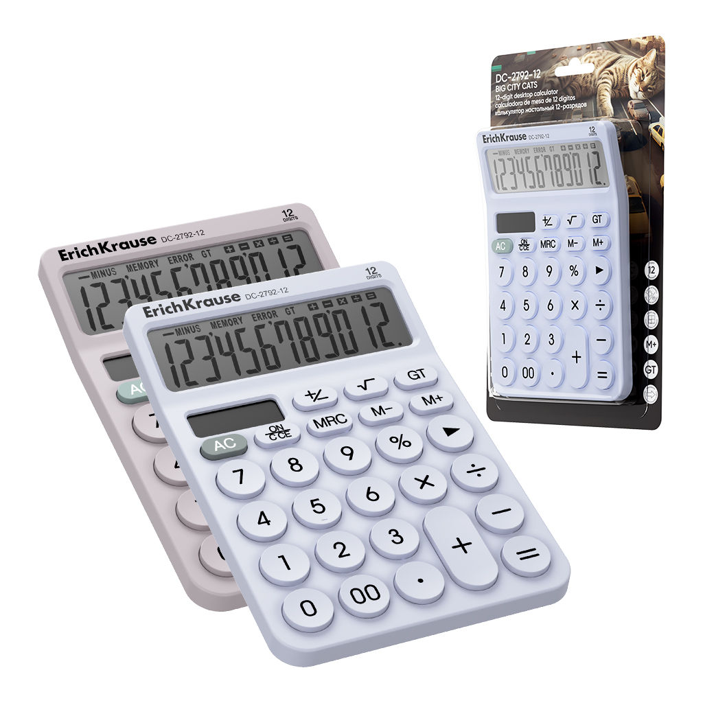Цена за 1 шт. Калькулятор настольный 12-разрядов ErichKrause DC-2792-12 Big City Cats, ассорти (в блистере по 1 шт.)
