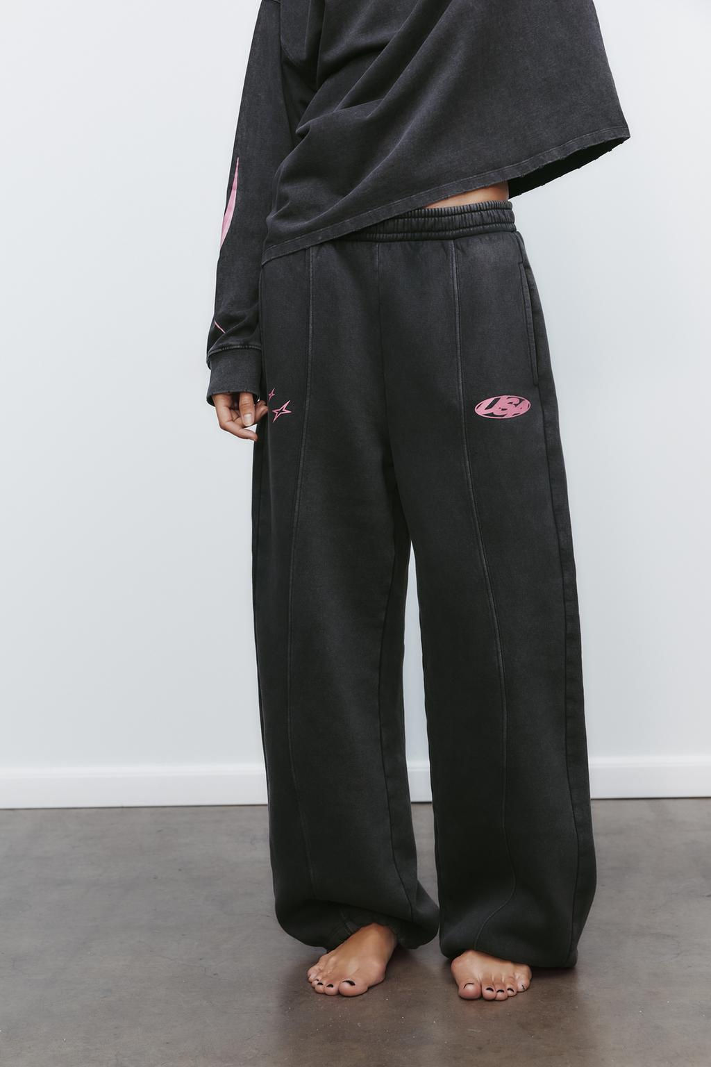 WASHED EFFECT PLUSH TROUSERS WITH SLOGAN - Zara фото 2