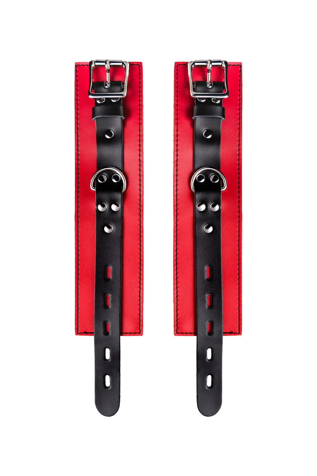 Наручники TOYFA Theatre, кожа, красные, 23 см  фото 8