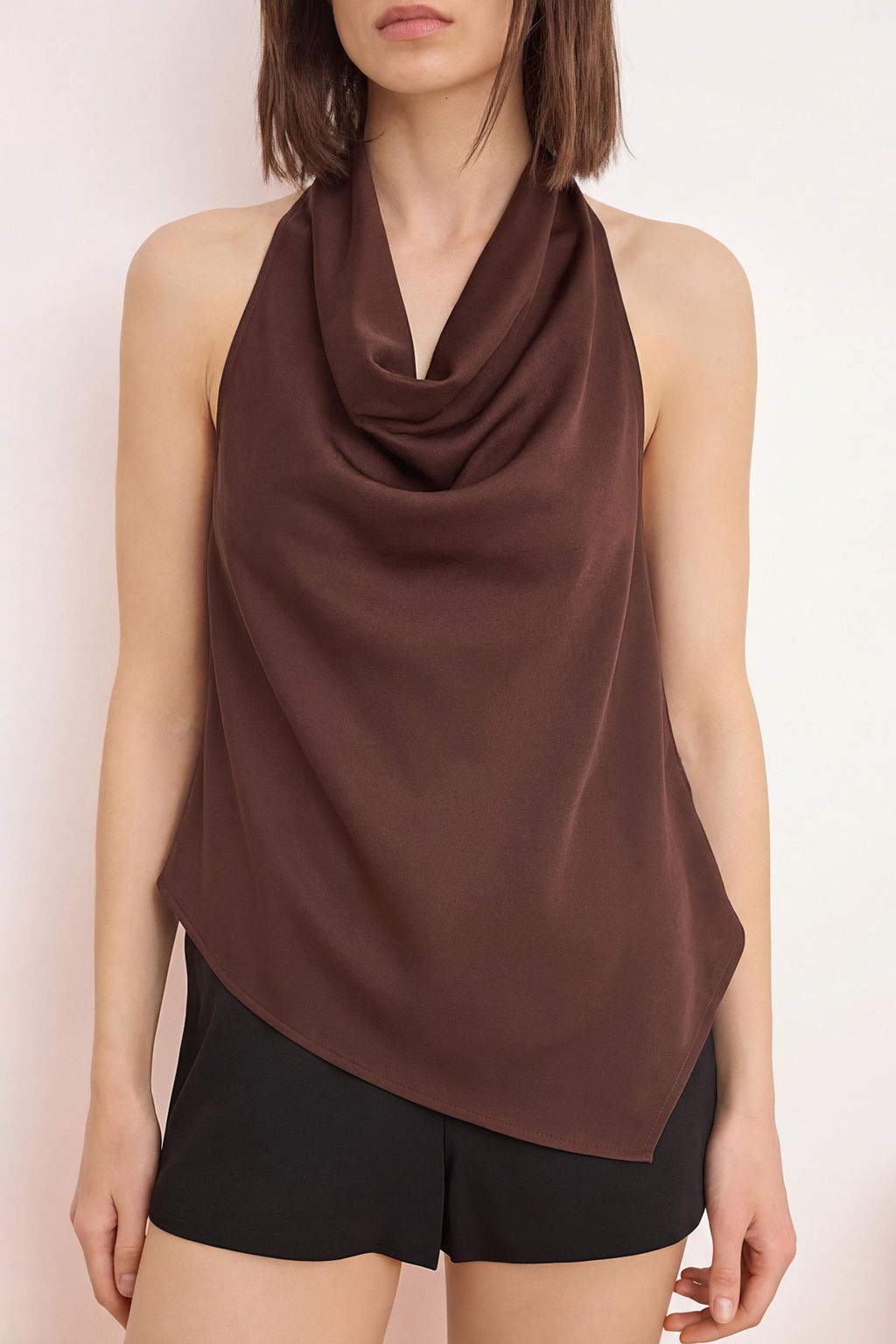 Kahverengi Degaje Yaka S?rt Dekolteli Dokuma Krep Bluz TWOSS26BZ00408