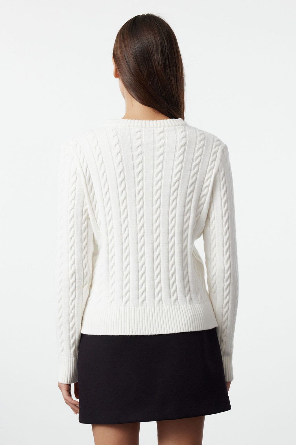 Ekru Merserize Gorunumlu Premium/Ozel Iplik Orgu Detayl? Ceket Gorunumlu Triko H?rka TWOAW25HI00229