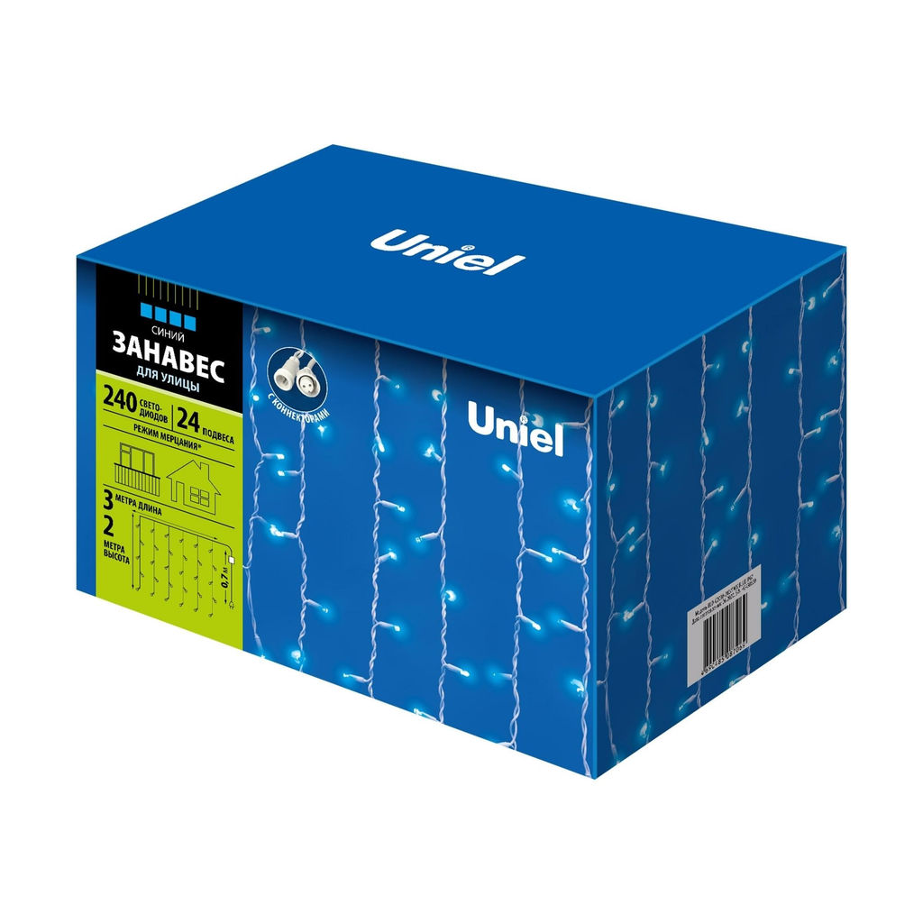 ULD-C2030-240/TWK BLUE IP67 Занавес светодиодный с эффектом мерцания, 3х2м. Соединяемый. 240 светодиодов. Синий свет. Провод белый. TM Uniel. - Volpe фото 10