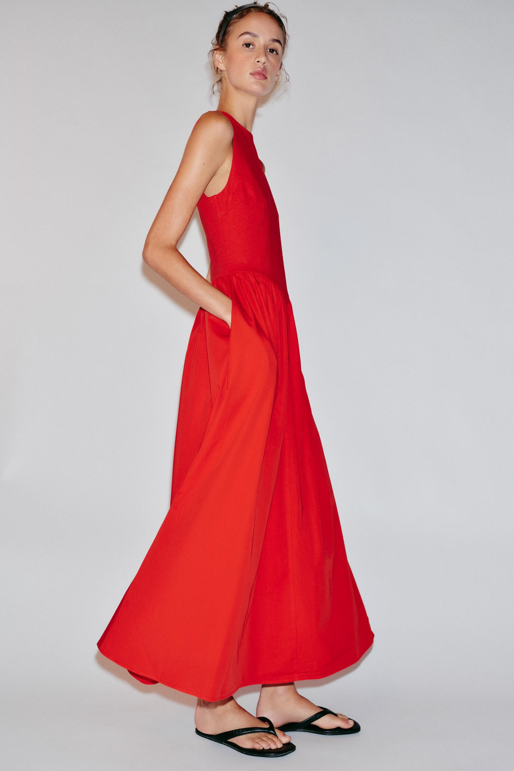 VESTIDO MIDI COMBINADO / Rojo