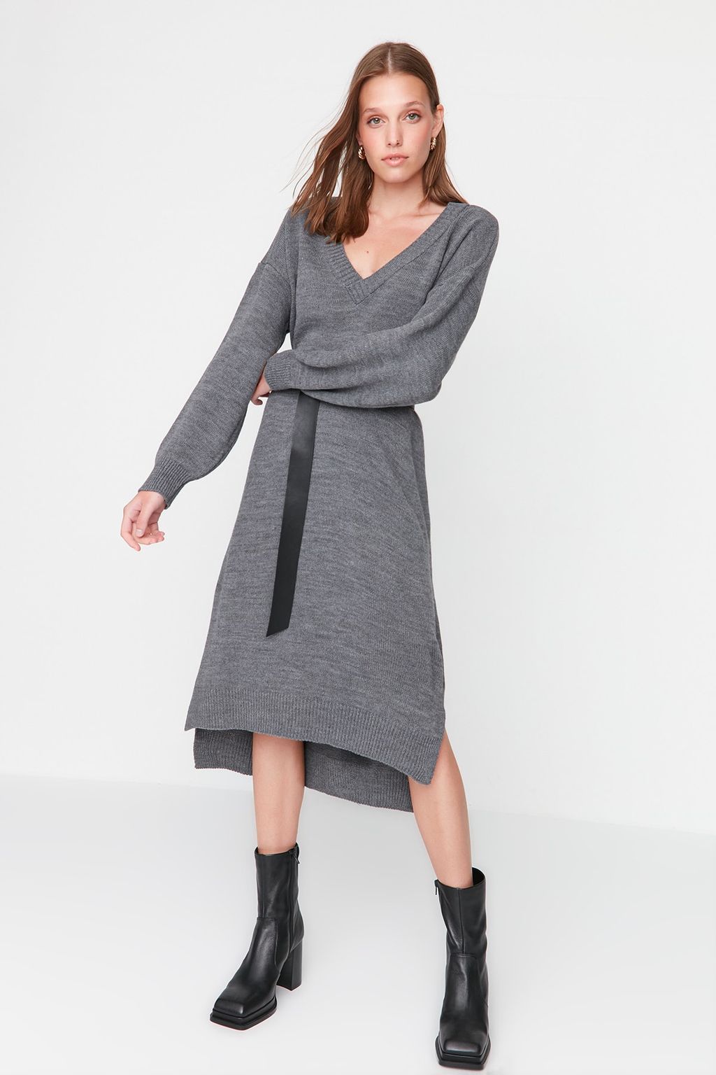 Antrasit Maxi Triko Genis Kal?p Elbise TWOAW23EL00642