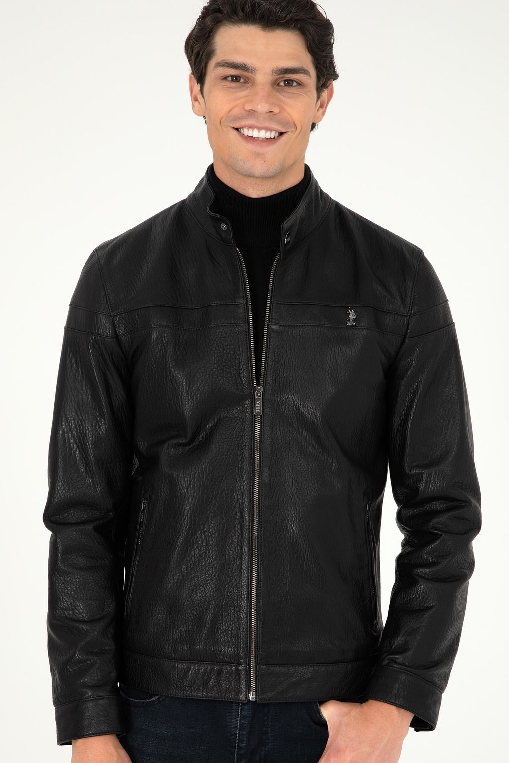 Мужская черная кожаная куртка - U.s. polo assn фото 3