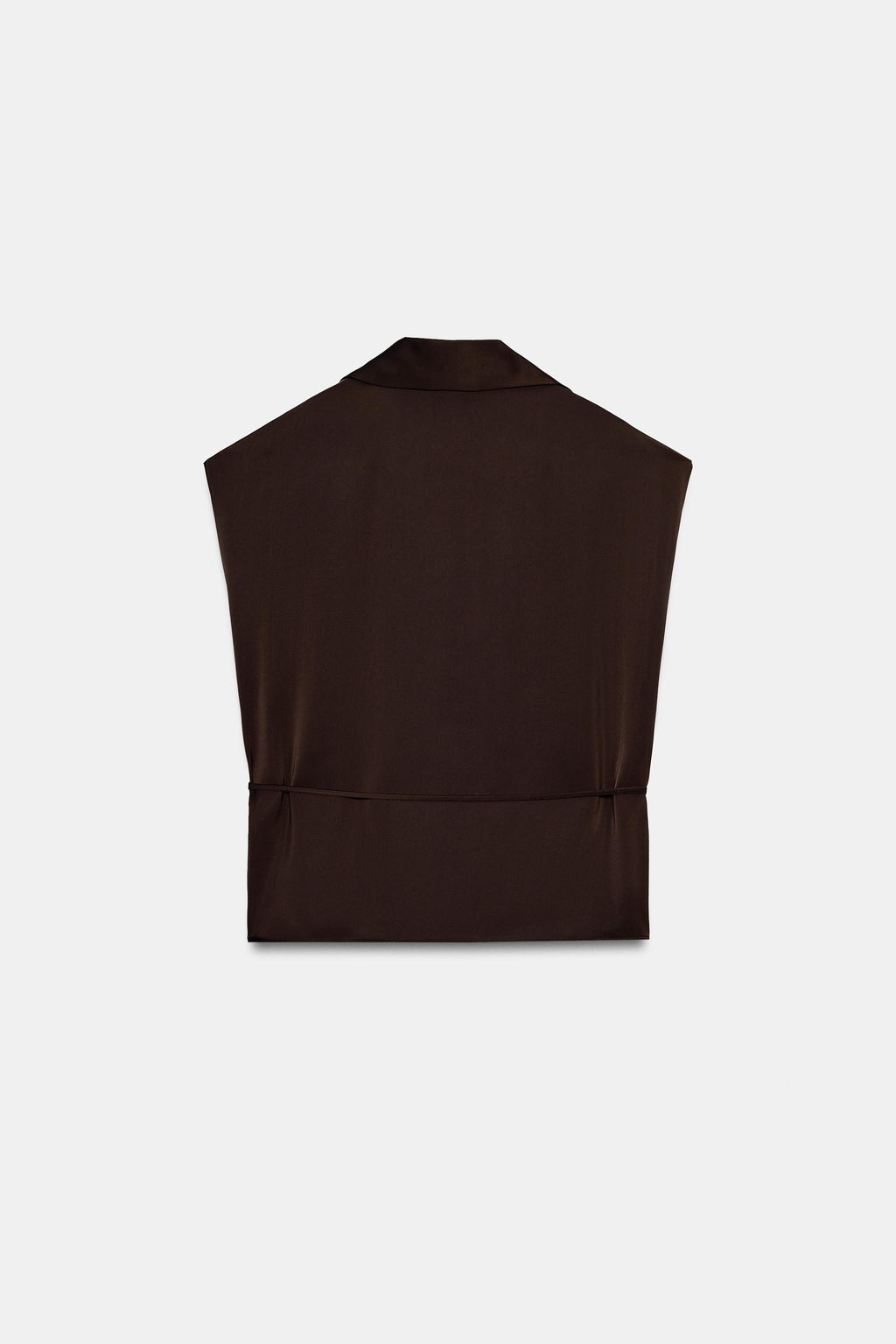 CAMISA SATINADA MANGA CORTA CINTUR?N / Marr?n