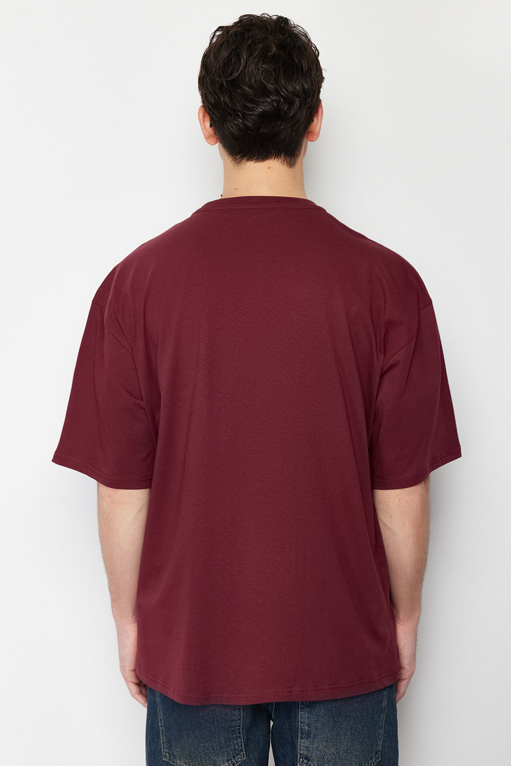 Bordo Oversize/Genis Kesim Basic %100 Pamuklu T-Shirt TMNSS22TS0318