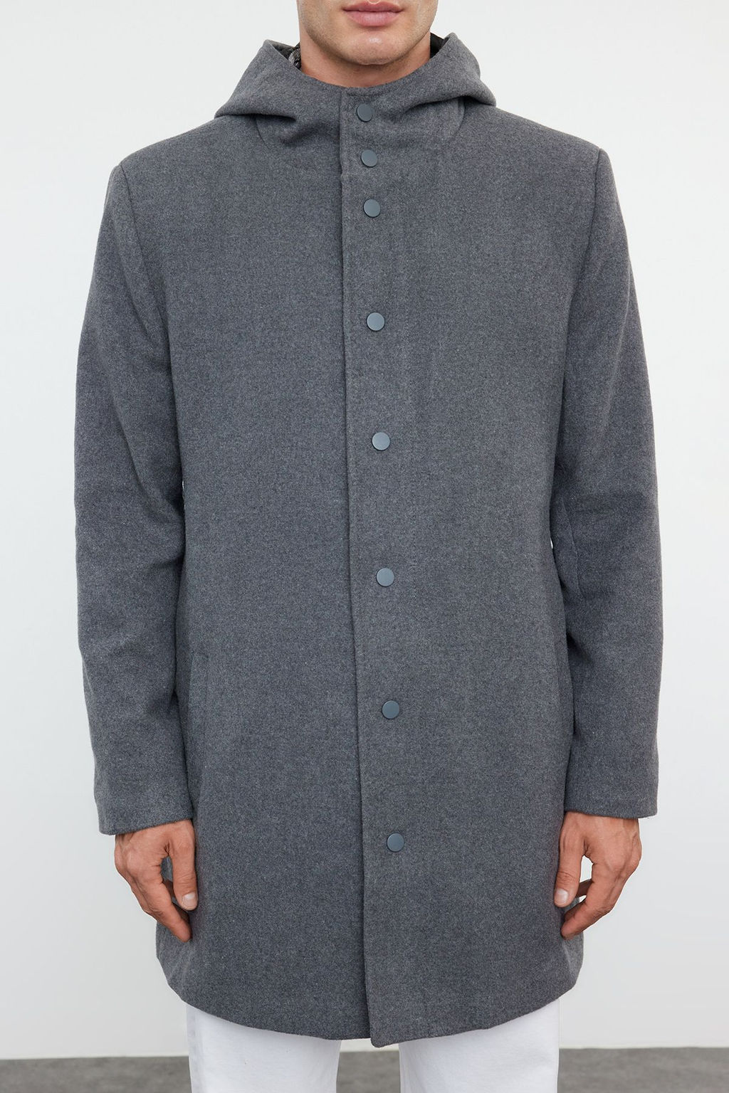 TRENDYOL MAN Antrasit Regular Fit K?sl?k Yun Kar?s?ml? Kapusonlu Kase K?sl?k Kaban TMNAW25KB00001 - Trendyolmilla фото 4