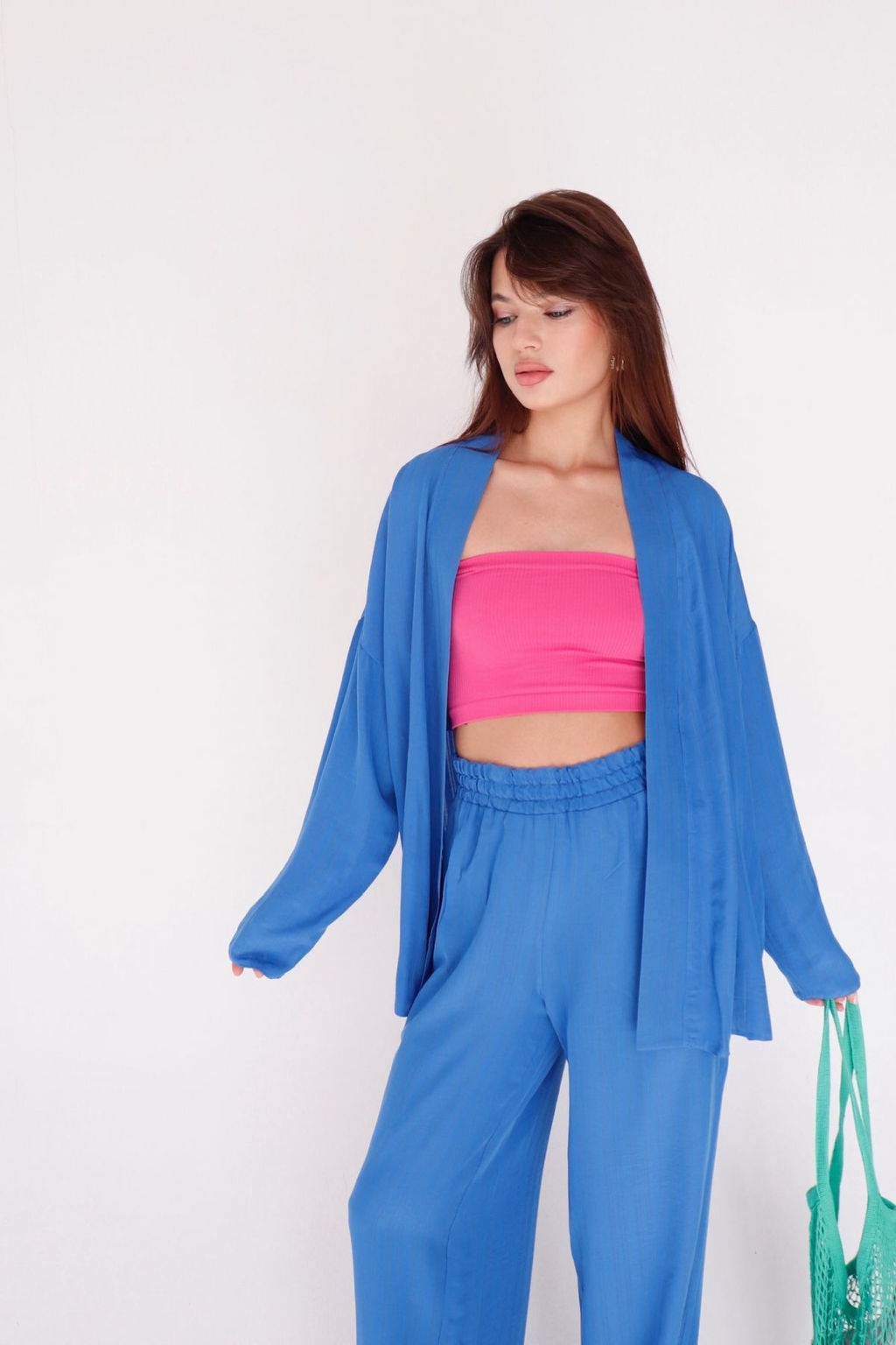 9513 Костюм из кимоно и брюк-палаццо в цвете электрик - Martichelli фото 8