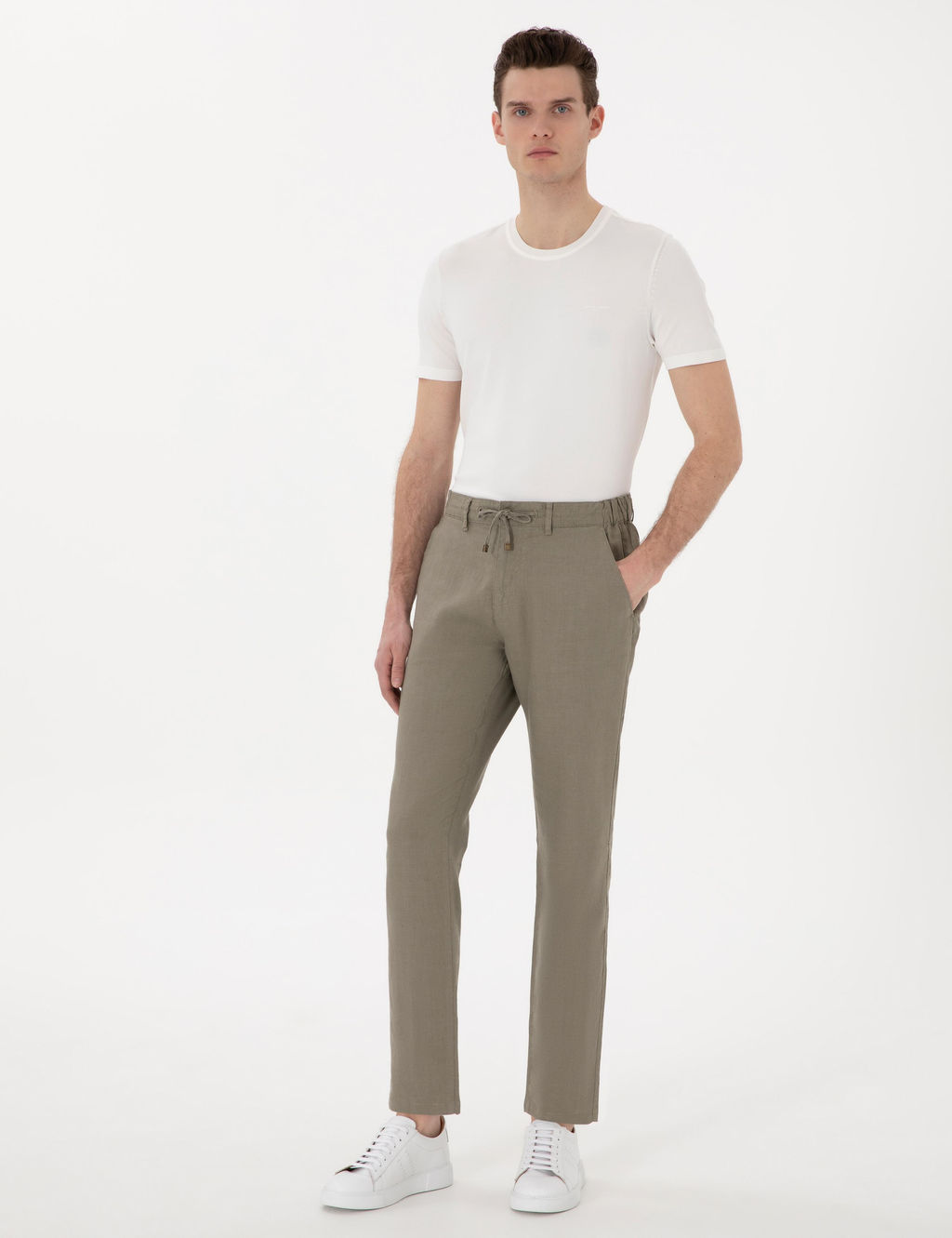 Haki Carrot Fit Keten Kanvas Pantolon
