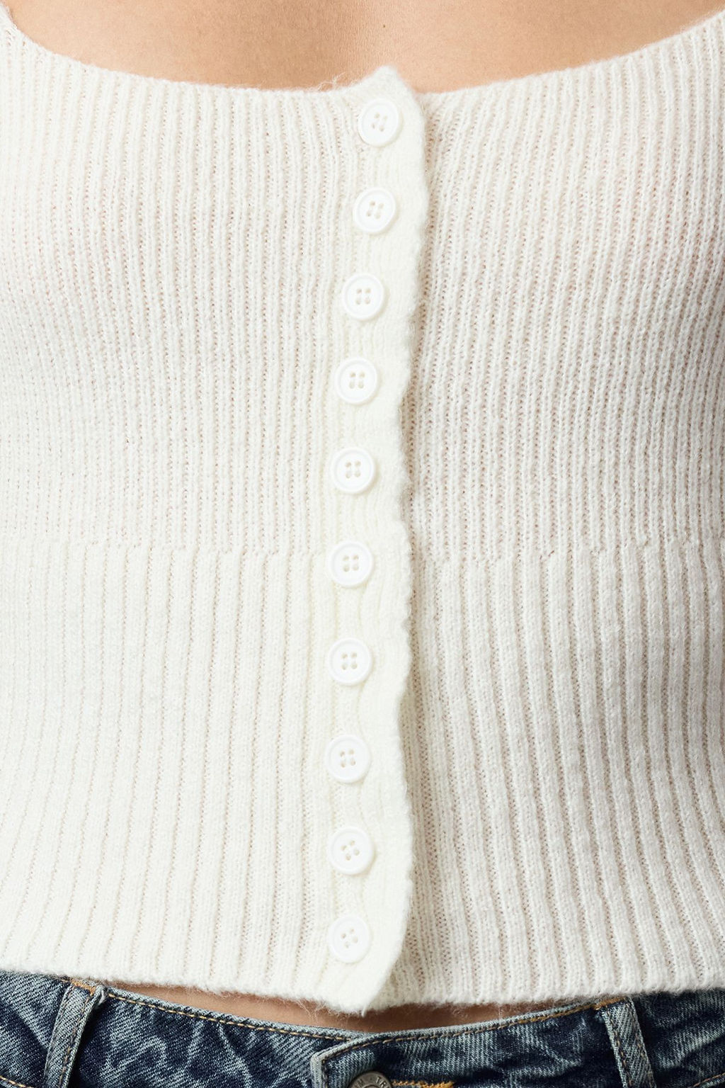 Ekru Crop Kare Yaka Triko Yumusak Dokulu Fitted/Vucudu Saran H?rka TWOAW25HI00178