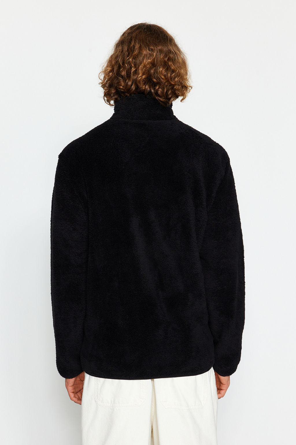 Siyah Unisex Regular/Normal Kesim Dik Yaka Fermuarl? Pelus H?rka-Sweatshirt TMNAW24SW00089