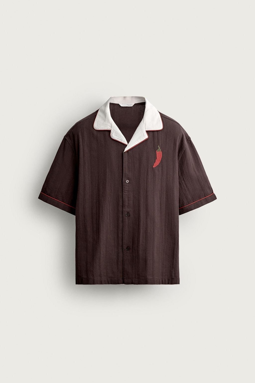 CAMISA RELAXED FIT BORDADO GUINDILLA / Chocolate