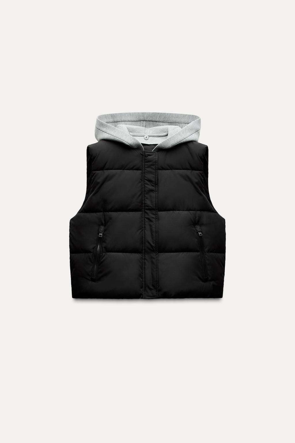 CONTRAST PUFFER GILET WITH HOOD - Zara фото 4