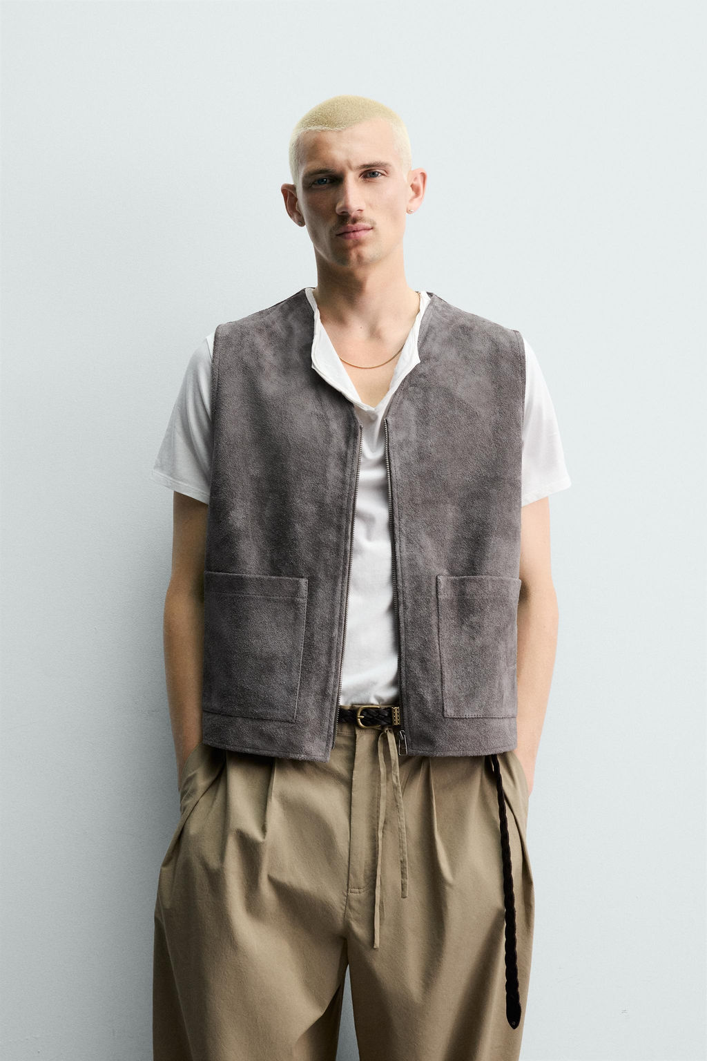 CHALECO RELAXED FIT PIEL ANTE / Gris - Zara фото 2