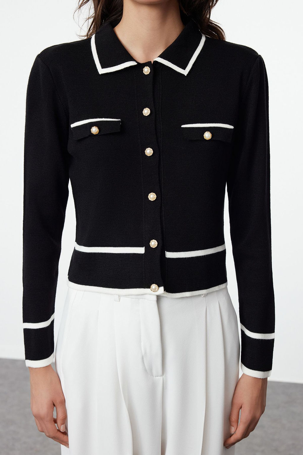 Siyah Renk Bloklu Polo Yaka Triko H?rka TWOAW25HI00300