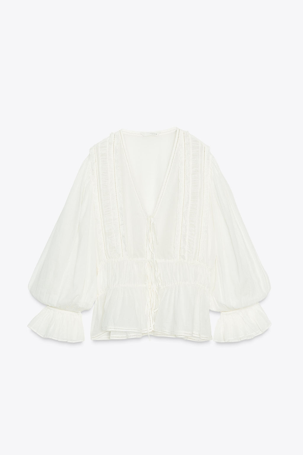ZW COLLECTION ROMANTIC LADDER STITCH SHIRT - Zara фото 12