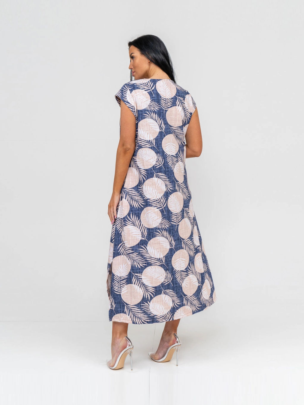 Платье женское, цвет синий бежевый