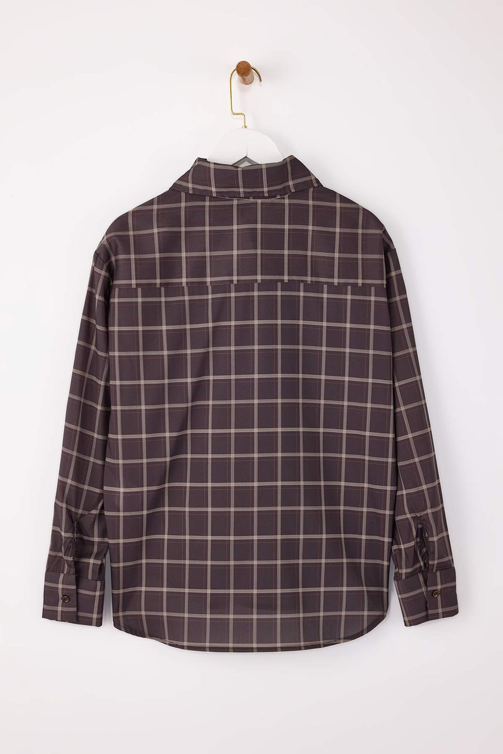 Cok Renkli-Kahverengi Ekose Fular Detayl? Oversize/Genis Kal?p Gomlek TWOSS26GO00009 - Trendyolmilla фото 2