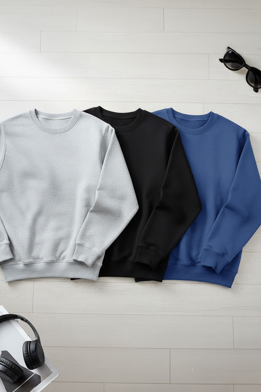 Siyah-Lacivert-Gri Melanj 3lu Paket Regular/Normal Kesim Basic Ici Polar Sweatshirt TMNAW26SW00006