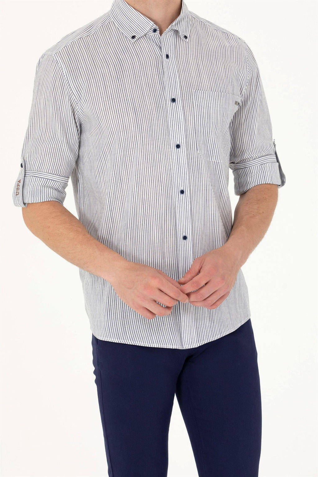 U. S. Polo Assn Мужская белая рубашка в темно-синюю полоску - U.s. polo assn фото 13