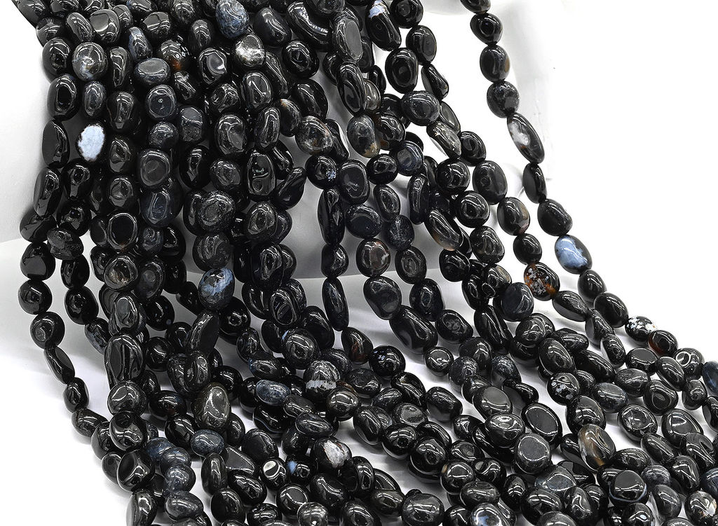 Бусины из агата черного галтовка 6*8мм, 40см, 50 бусин Радуга камня