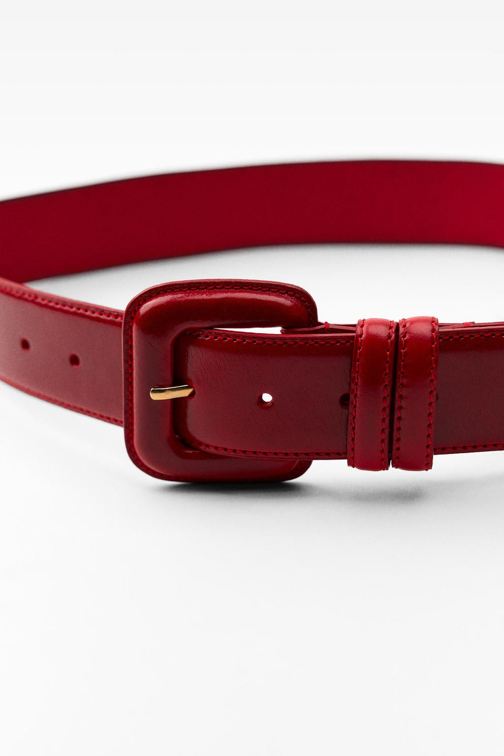 LEATHER BELT WITH SQUARE BUCKLE - Zara фото 3