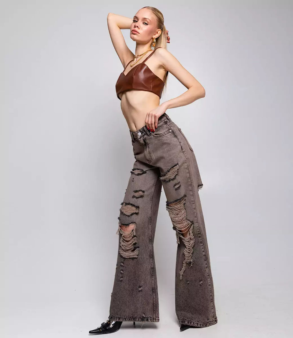 Джинсы #БШ2206, бежево-серый