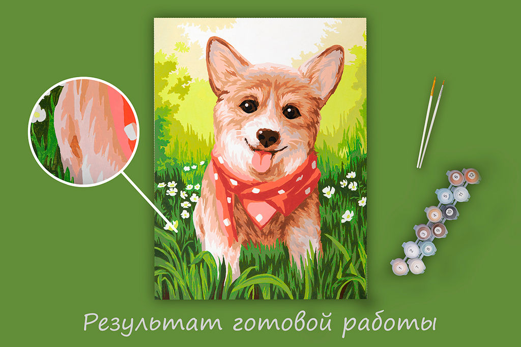 ФРЕЯ PKZ/PM-058 Набор для раскрашивания по номерам (на картоне) 40 х 30 см Корги в бандане