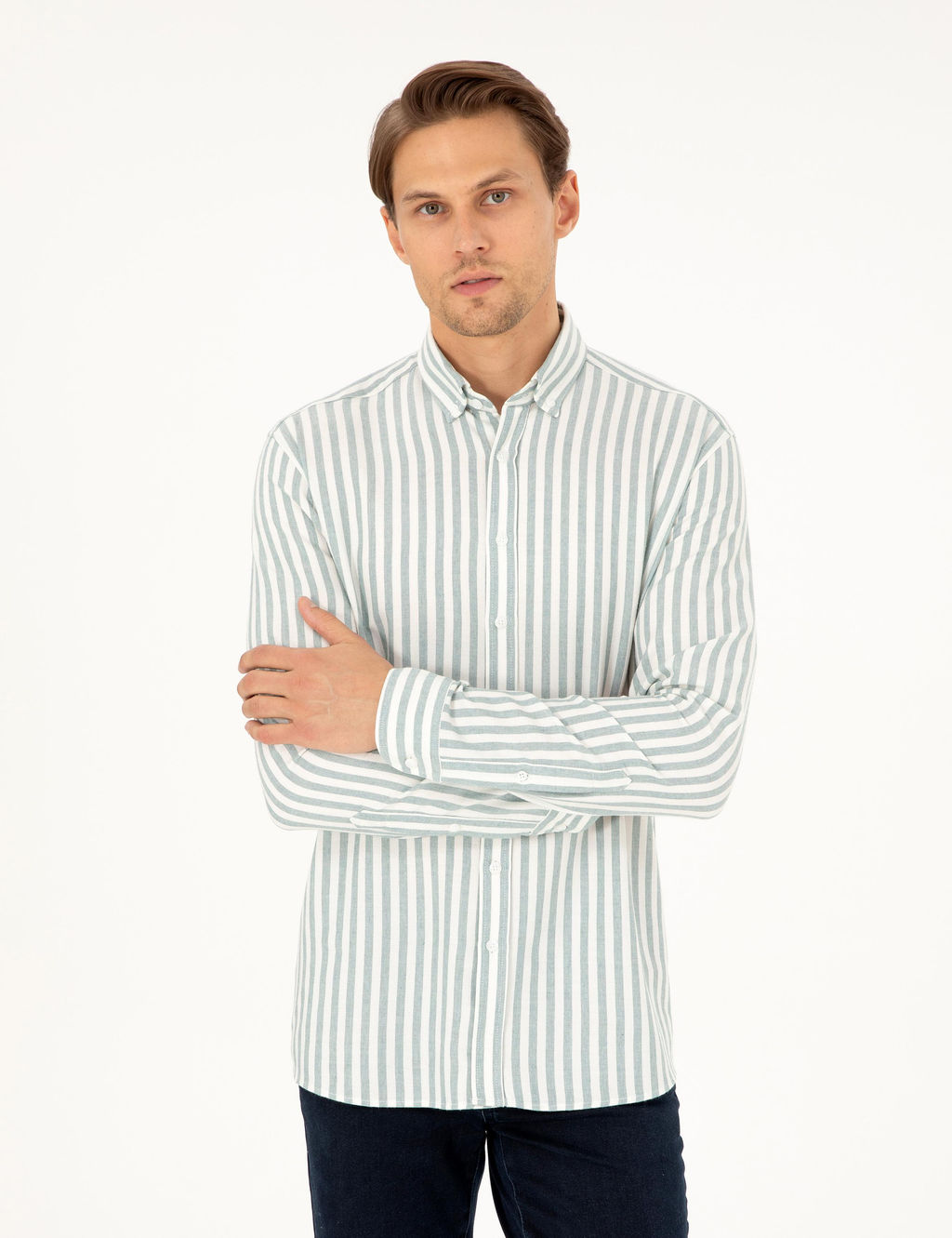 Ye_il Regular Fit _izgili Uzun Kollu G_mlek