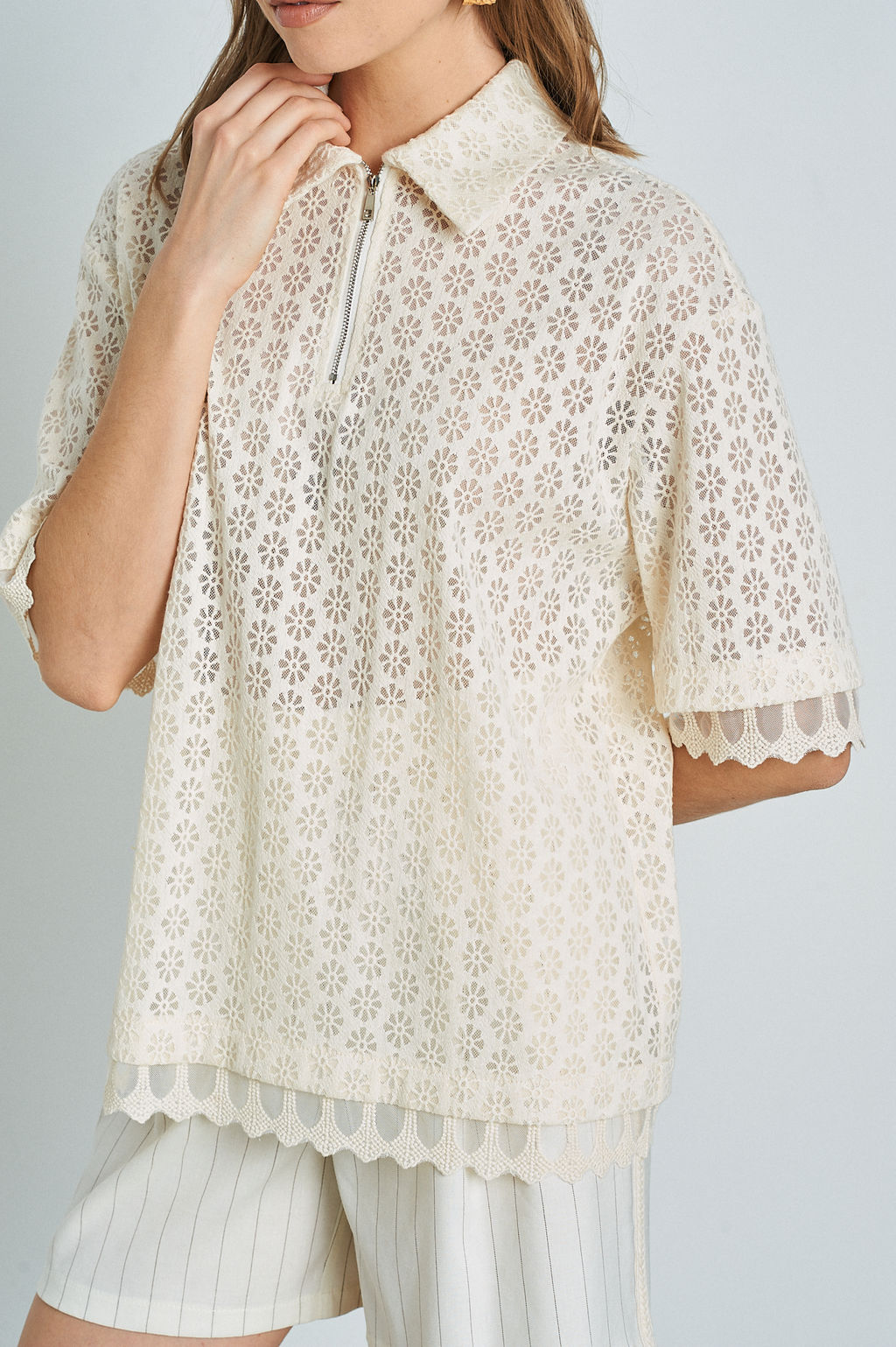 Поло из трикотажного кружева - Mixan фото 5