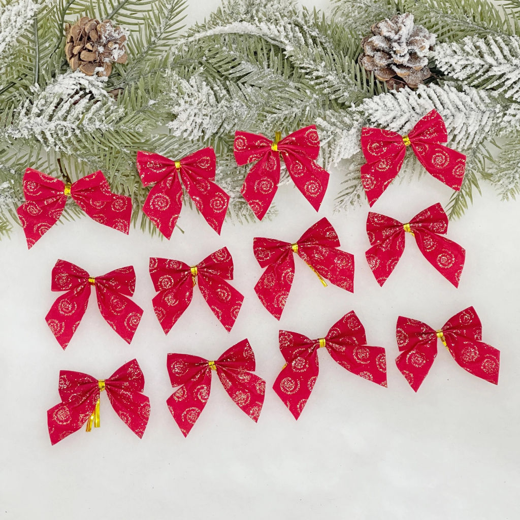 Цена за 4шт. Бант на ёлку "Бархат с золотой пылью" 6см (набор 12 шт)