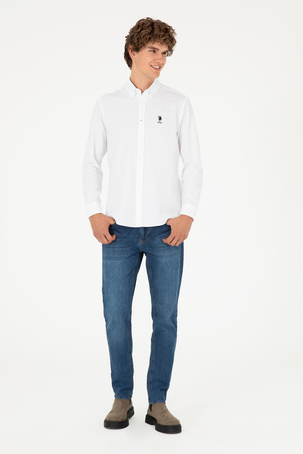 Мужская белая базовая рубашка с длинным рукавом - U.s. polo assn фото 4