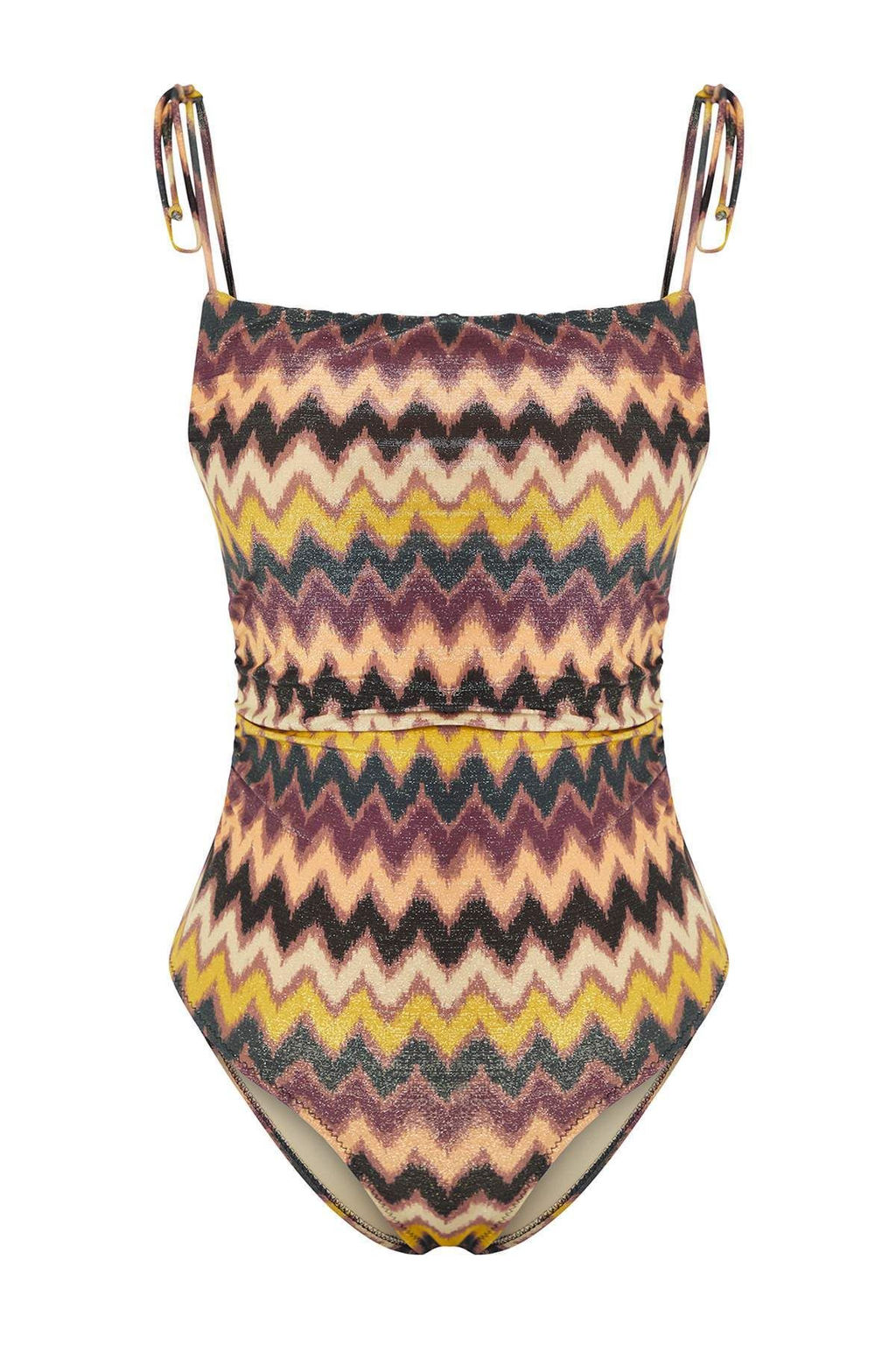 Trendyolmilla Etnik Desenli Kare Yaka Drapeli Simli Regular Mayo TBESS25MA00108  фото 6