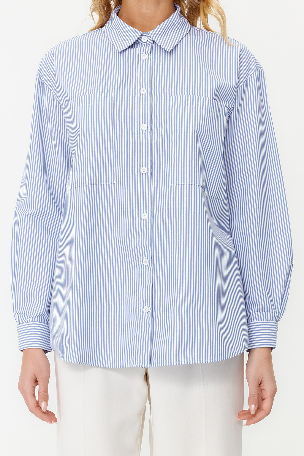 Lacivert Cizgili Oversize Genis Kal?p Dokuma Gomlek TWOAW23GO00359