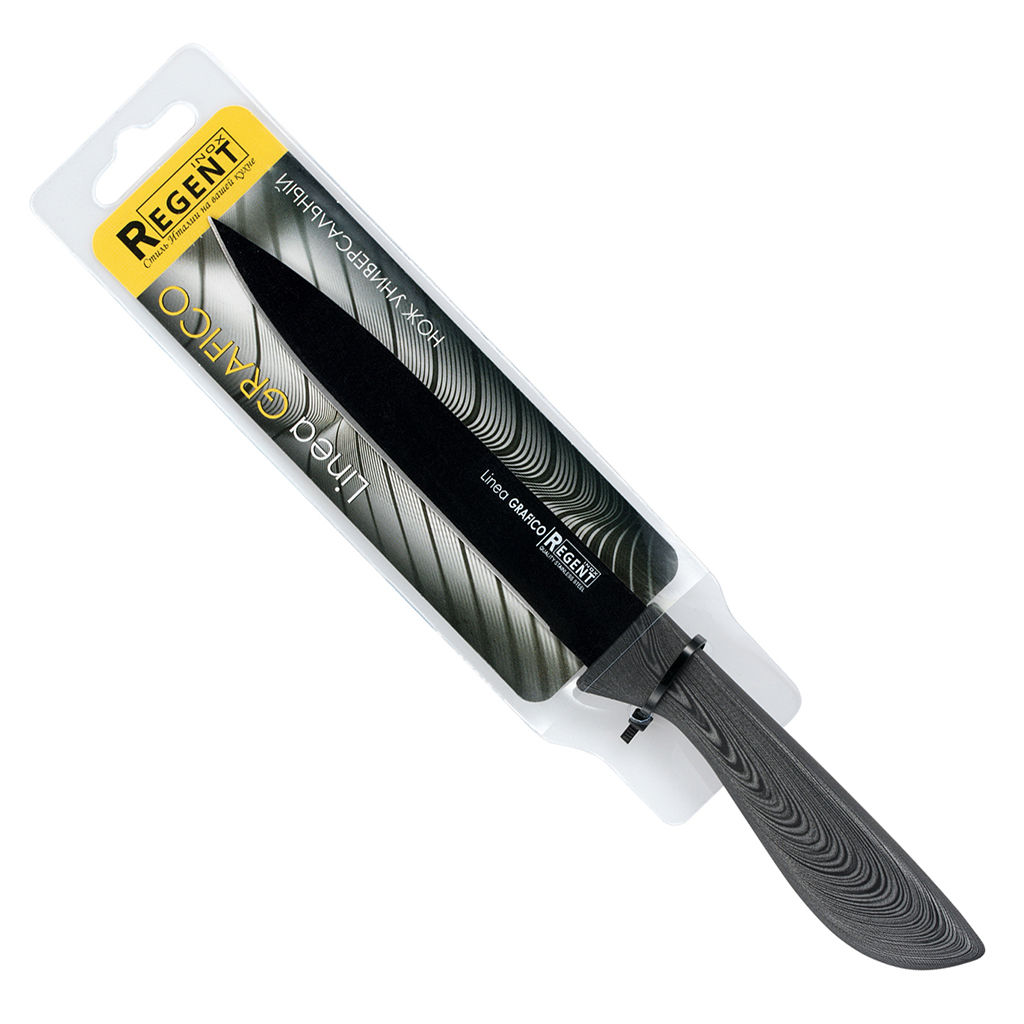 Нож кухонный Grafico 13,5см из нержавеющей стали, ширина 2,5см, длина 24см, универсальный, покрытие non-stick, ручка из полипропелена покрытие soft-touch, черный, ПВХ чехол-повес, Regent (Китай) - Домашняя мода фото 2