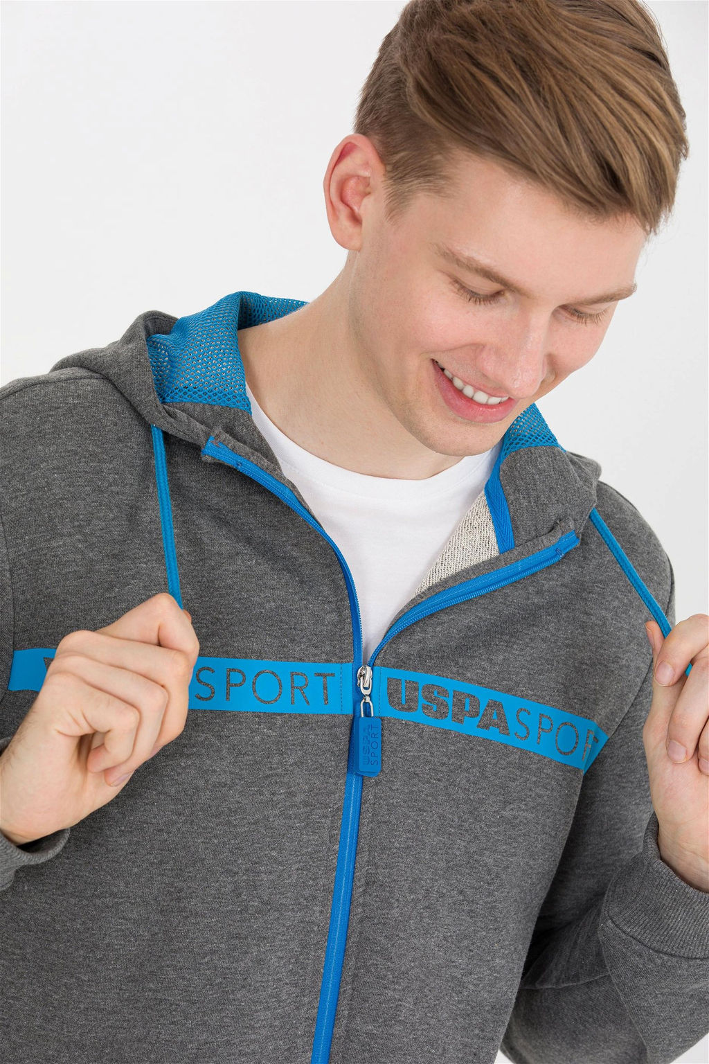 Мужской вязаный кардиган с капюшоном антрацитового меланжа - U.s. polo assn фото 7