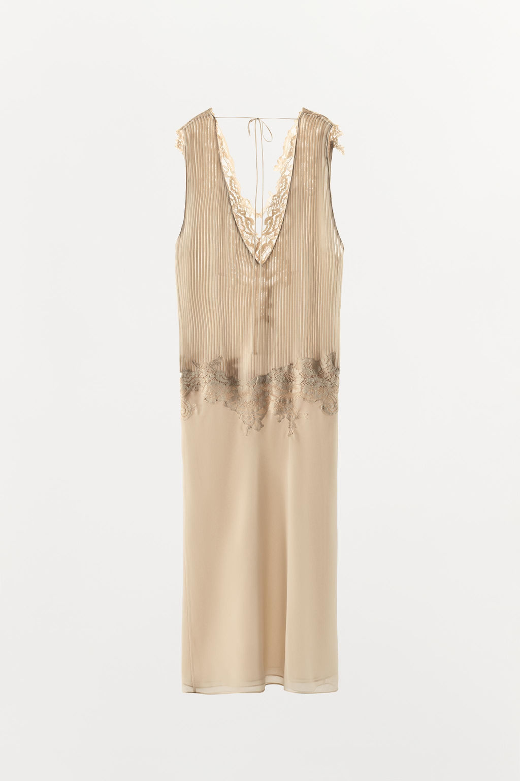 VESTIDO MIDI PLIEGUES ENCAJE / Beige vigor? - Zara фото 7
