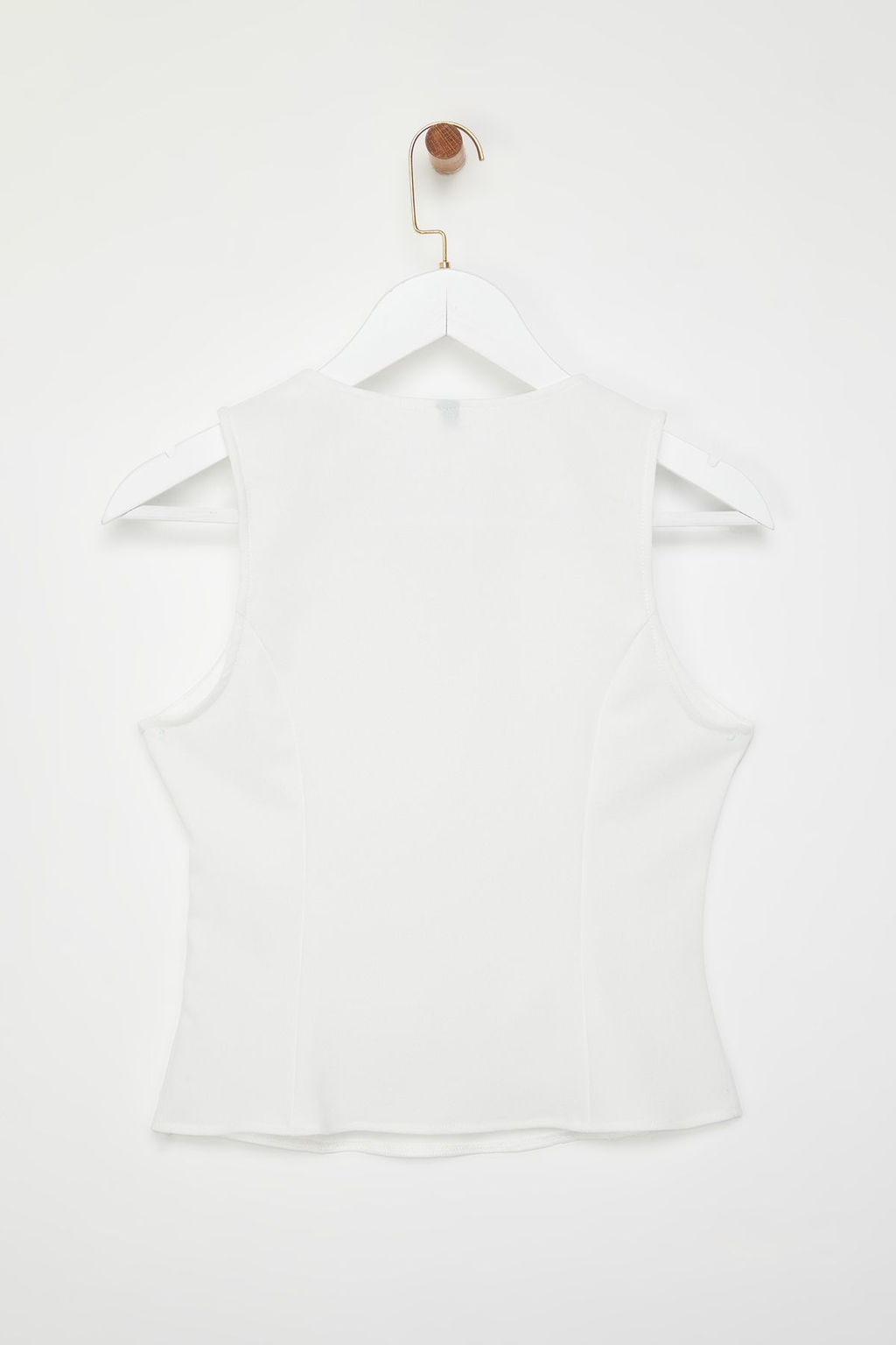 Ekru V Yaka Slim Fit Dokuma Bluz TWOSS25BZ00055