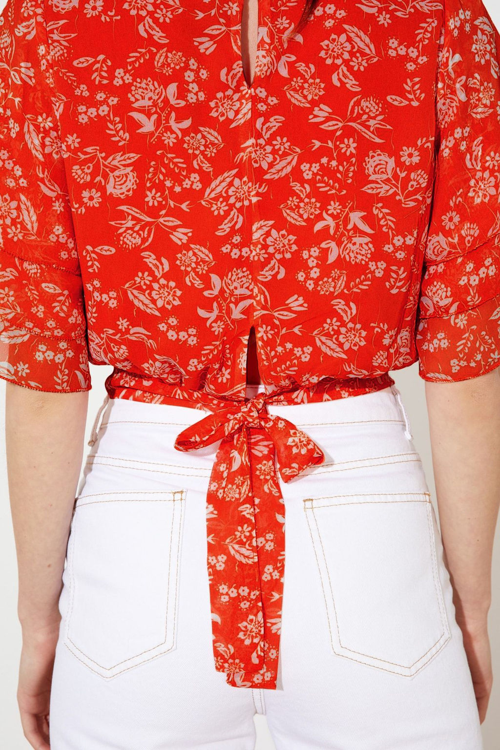 Cok Renkli Crop S?rt Detayl? Dik Yaka Sifon Dokuma Bluz TWOSS21BZ0496 - Trendyolmilla фото 4