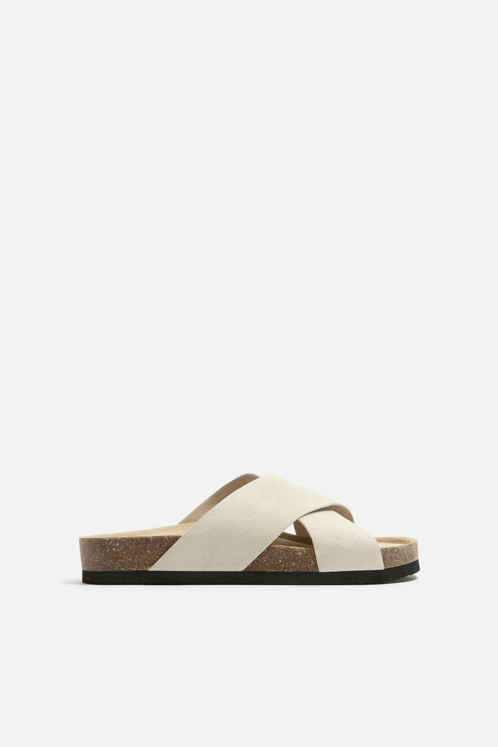 CROSS-STRAP LEATHER SANDALS
