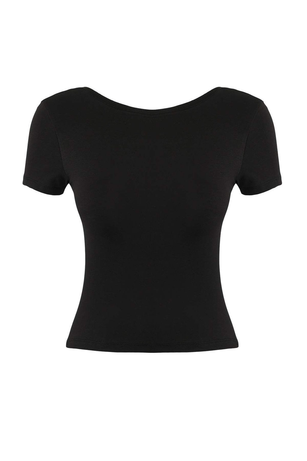 Trendyolmilla Siyah S?rt Dekolteli Gogus Pedli Fitted/Vucuda Oturan Orme Bluz TWOSS25BZ00468  фото 5