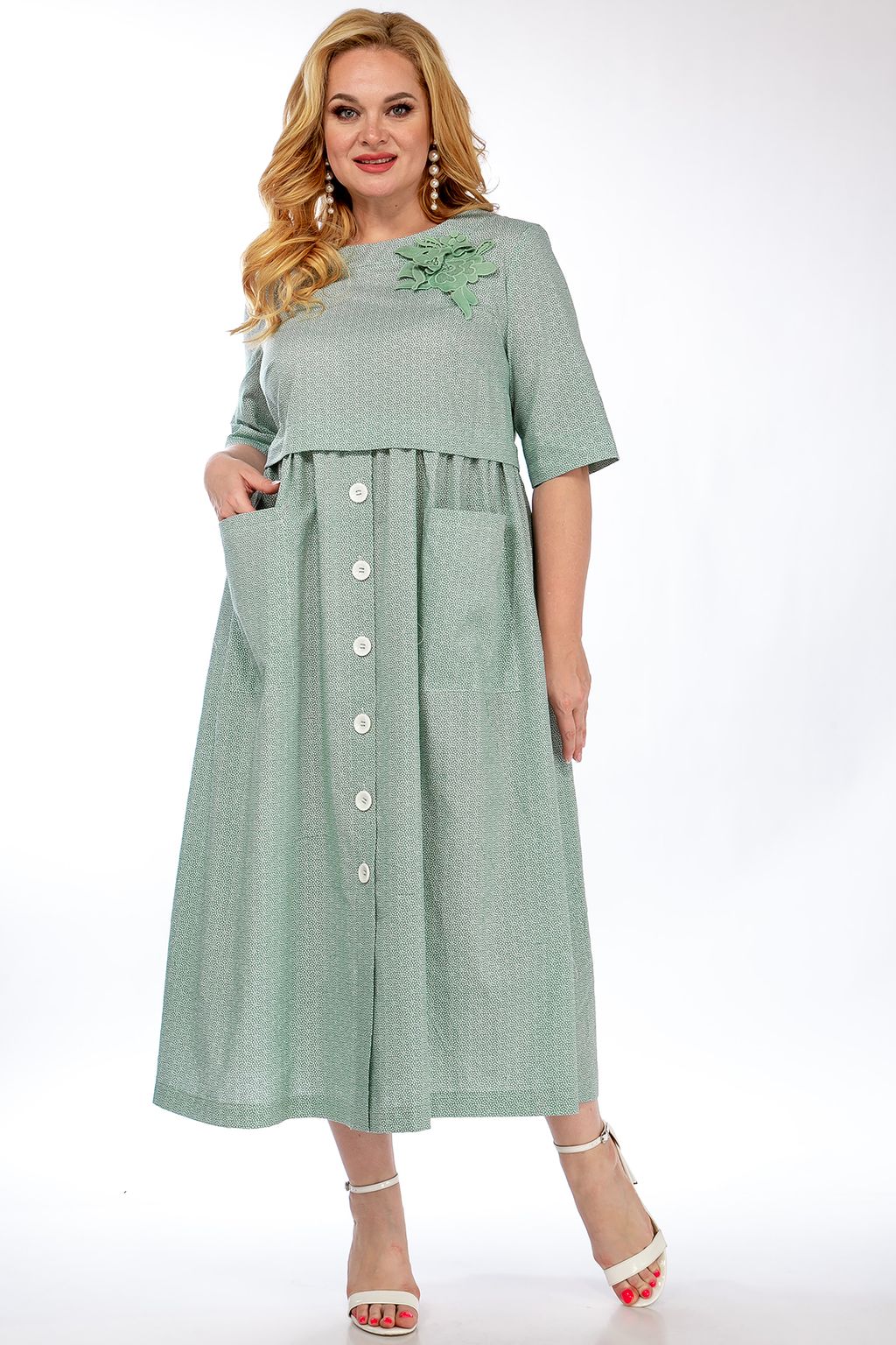 Платье МИШЕЛЬ Шик зеленого цвета plus size - Almond фото 2