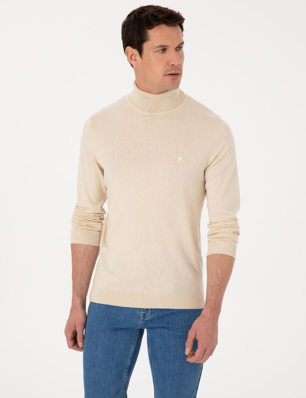 Bej Slim Fit Basic Kazak