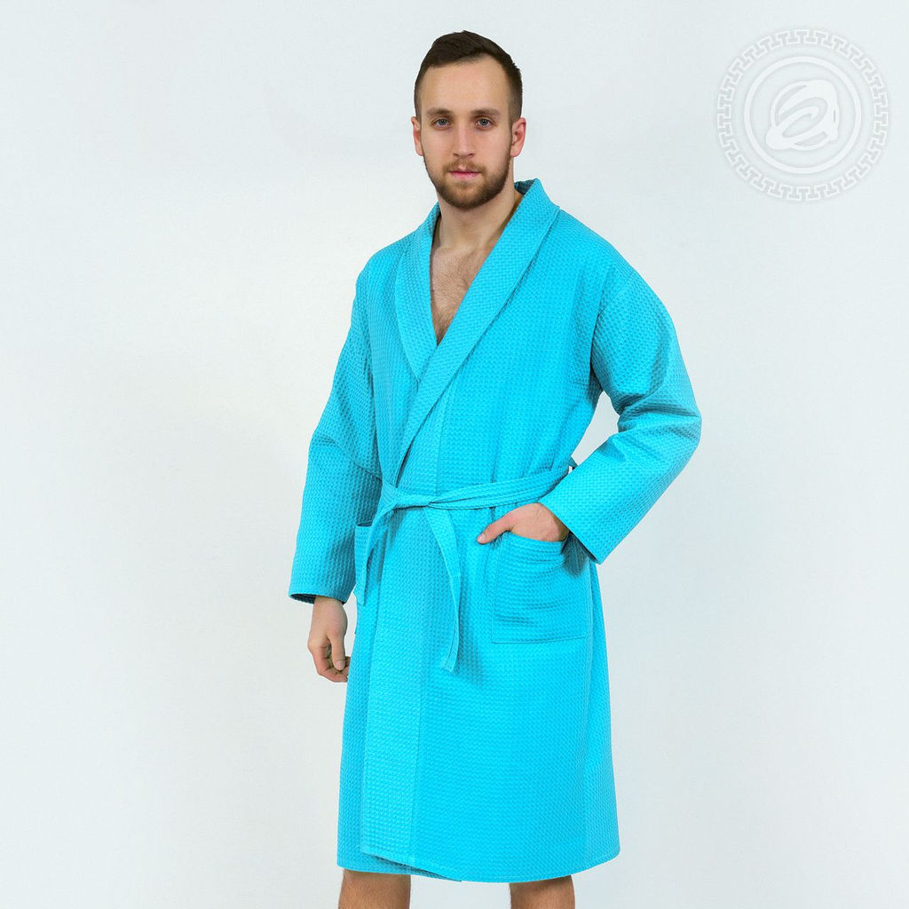 Халат запашной с воротником (бирюзовый) 52-54/1 шт. Вафельное полотно