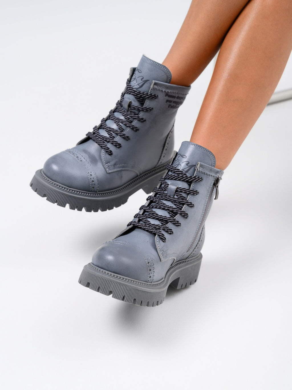 Ботинки 319.taskanagr.Вакса серая/шерсть