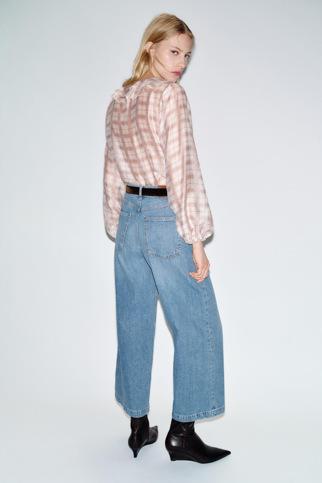 Z.08 BELTED WIDE-LEG CROPPED JEANS - Zara фото 4
