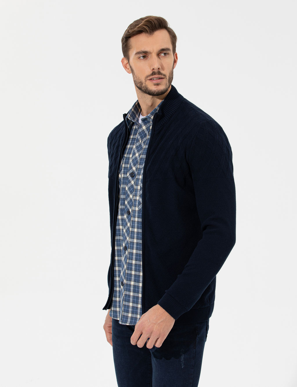 Lacivert Slim Fit Fermuarl_ Triko H_rka